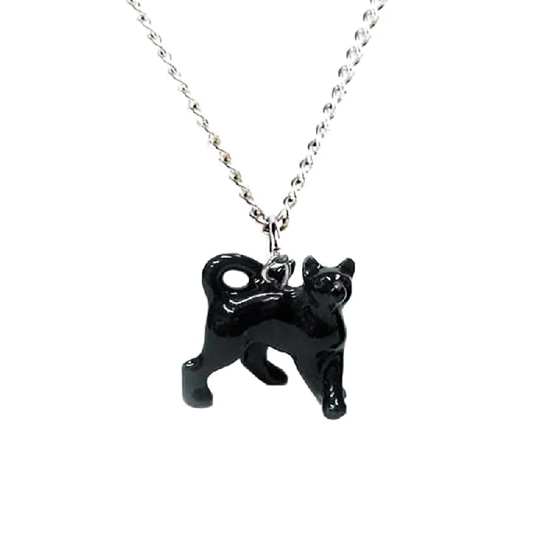 Huge Savings On Timeless Jewelry Collections Cat Necklace - Black Cat with Silver Plated Chain Pendant Porcelain Jewelry