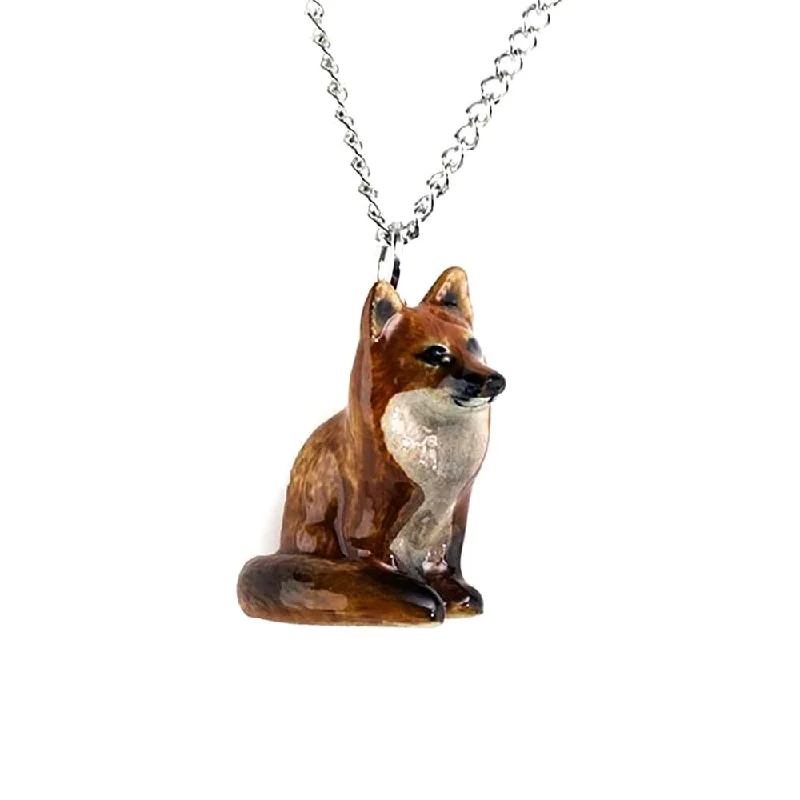 Affordable Gold-Plated Jewelry For Modern Fashion Red Fox Sitting Pendant Porcelain Jewelry