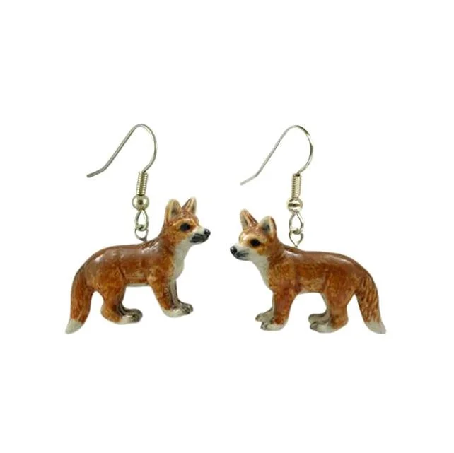 Delicate Crystal Jewelry For Sophisticated Charm Red Fox Standing Porcelain Earrings