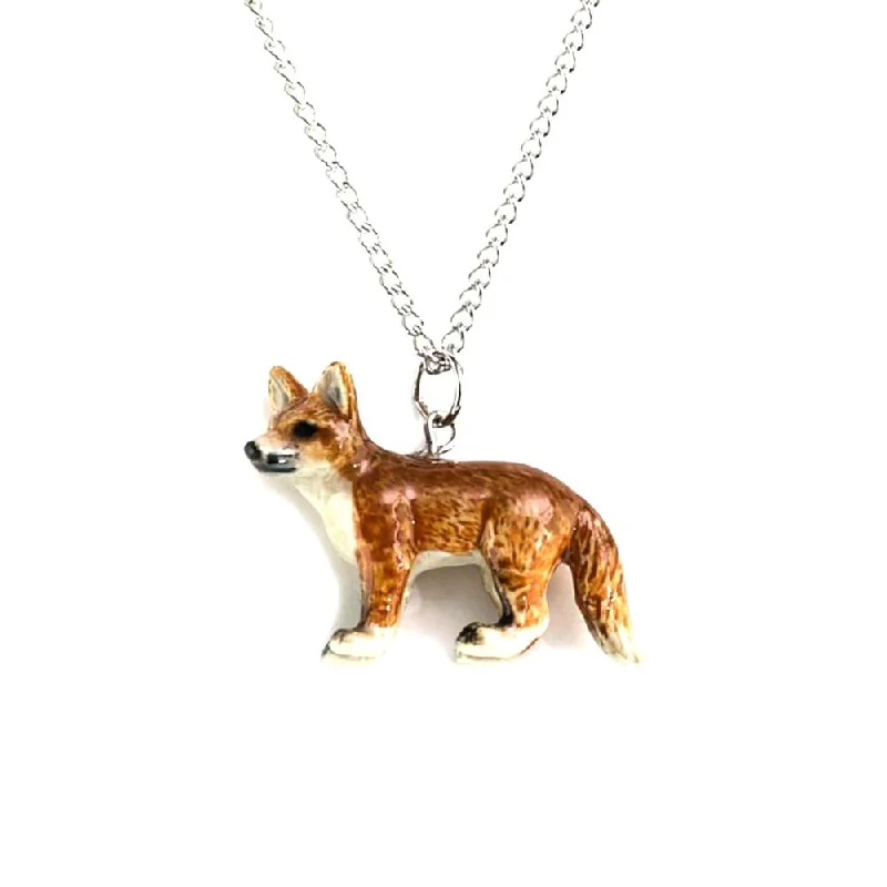 Handmade Pearl Jewelry For Timeless Elegance Red Fox Standing Pendant Porcelain Jewelry