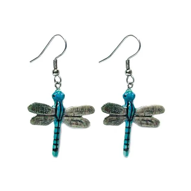 Stunning Jewelry At A Fraction Of The Price Dragonfly - Blue Stripe Dragonfly Porcelain Earrings