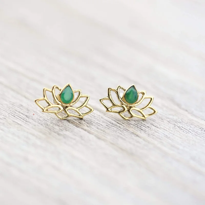 Versatile Layering Jewelry For Effortless Chic Emerald Lotus Earrings