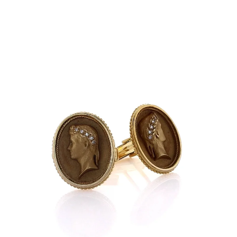 Exclusive Jewelry Sale – Grab Timeless Pieces Now Estate 14 Karat Yellow Gold Romanesque Figure With Diamond Laurel Crown Cufflinks Exclusive Jewelry Sale – Grab Timeless Pieces Now Estate 14 Karat Yellow Gold Romanesque Figure With Diamond Laurel Crown Cufflinks