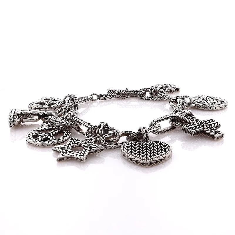 Grab Your Dream Jewelry At The Lowest Prices Estate John Hardy Sterling Silver Carved Chain Multi-Charm Bracelet