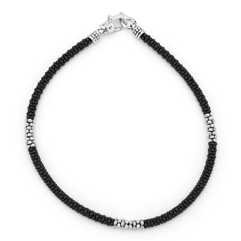 Chic, Trendy, And Affordable Jewelry Sale Lagos Black Caviar Three Silver Station Matte Ceramic Bracelet, 3mm Chic, Trendy, And Affordable Jewelry Sale Lagos Black Caviar Three Silver Station Matte Ceramic Bracelet, 3mm