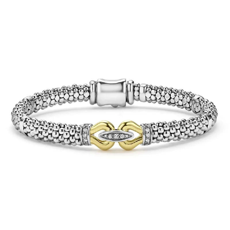 Shop Signature Jewelry Styles At Exclusive Prices Lagos Derby Two-Tone Caviar Buckle Diamond Bracelet, 9mm Shop Signature Jewelry Styles At Exclusive Prices Lagos Derby Two-Tone Caviar Buckle Diamond Bracelet, 9mm