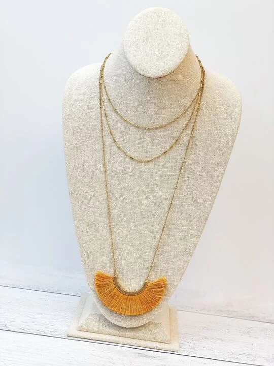 Exclusive Jewelry Sale – Sparkle For Less Layered Fringe Long Necklace - Mustard