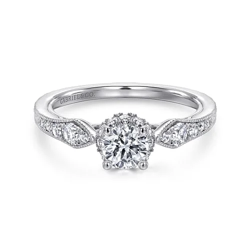Luxury Handcrafted Jewelry For Elegant Looks Vintage Inspired 14K White Gold Round Halo Complete Diamond Engagement Ring Luxury Handcrafted Jewelry For Elegant Looks Vintage Inspired 14K White Gold Round Halo Complete Diamond Engagement Ring