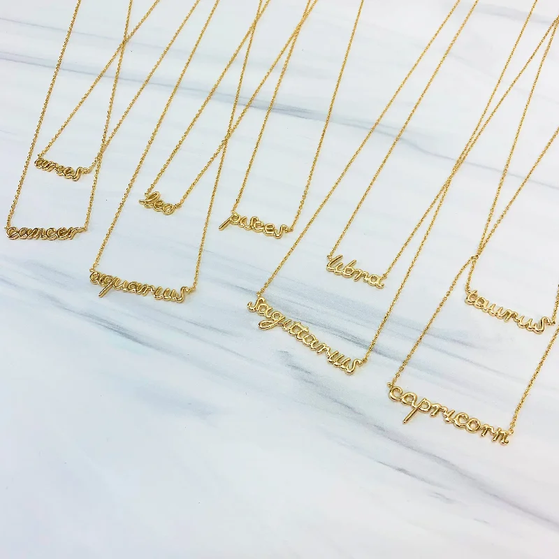 Elegant Jewelry, Exclusive Prices – Shop Now Zodiac Name Plate Necklaces